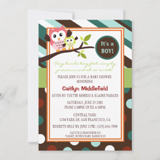 Invitación a Baby Shower de búhos modernos