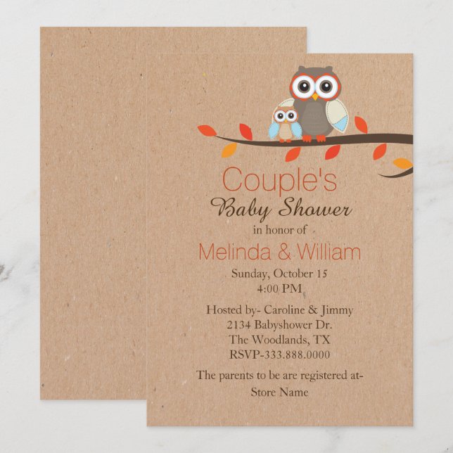 Invitación a Baby Shower de búhos rusos (Anverso / Reverso)