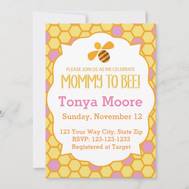 Invitación a Baby Shower de Bumble Bee Bee (chica) (Anverso)