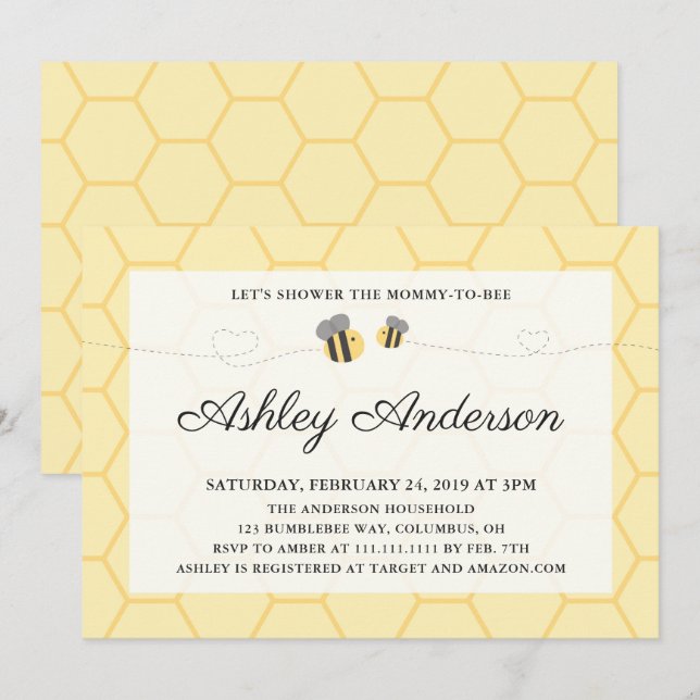 Invitación a Baby Shower de Bumblebee Honeycomb (Anverso / Reverso)