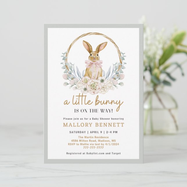 Invitación a Baby Shower de Bunny (Anverso de pie)