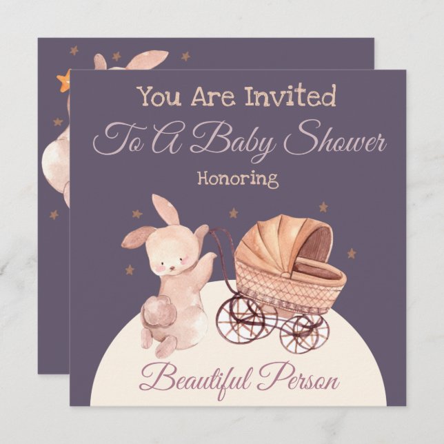 Invitación a Baby Shower de Bunny (Anverso / Reverso)