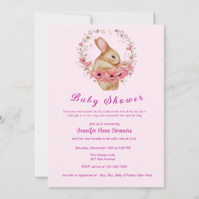Invitación a Baby Shower de Bunny (Anverso)