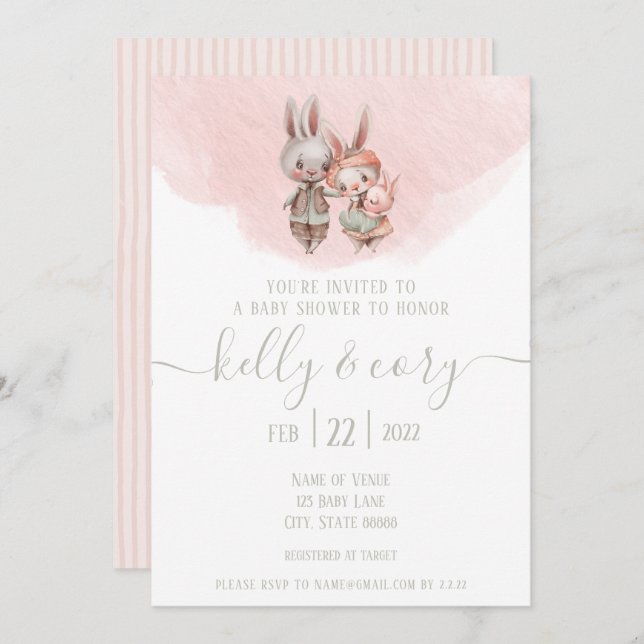 Invitación a Baby Shower de Bunny (Anverso / Reverso)