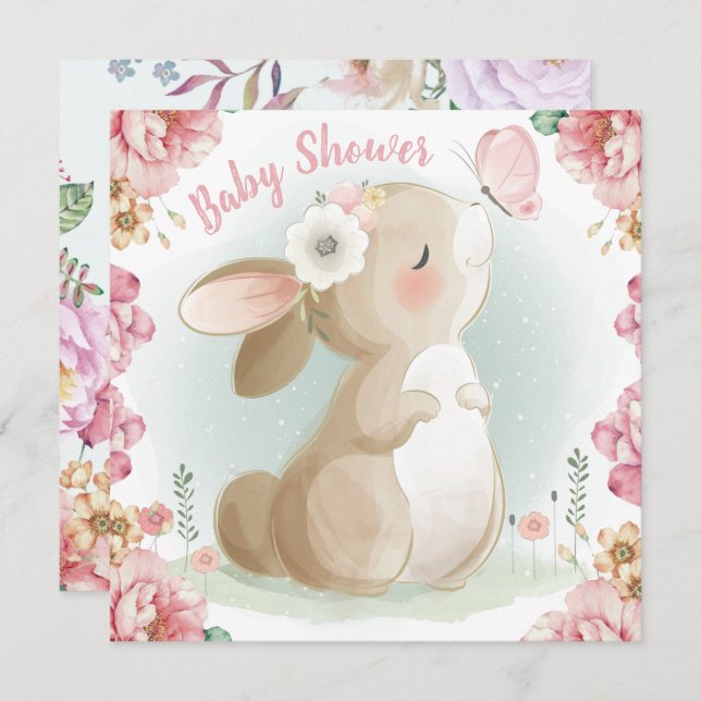 Invitación a Baby Shower de Bunny (Anverso / Reverso)