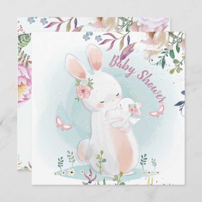 Invitación a Baby Shower de Bunny (Anverso / Reverso)