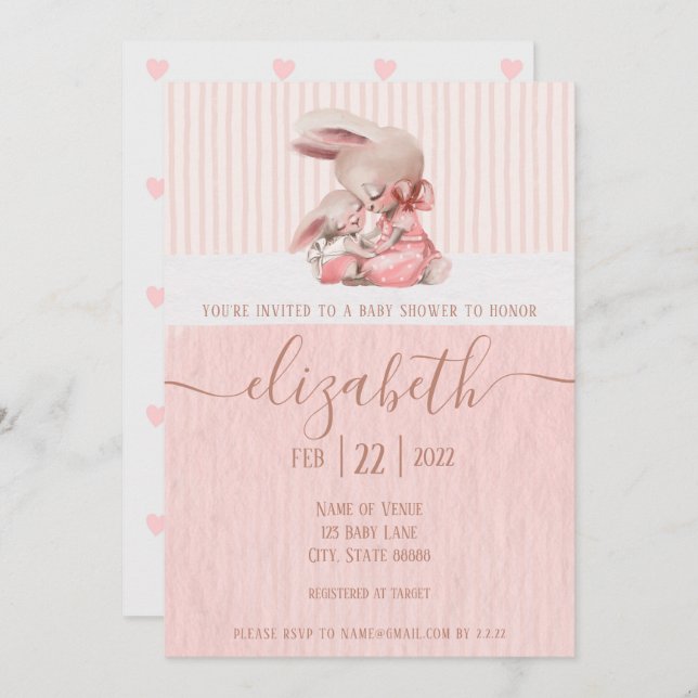 Invitación a Baby Shower de Bunny (Anverso / Reverso)