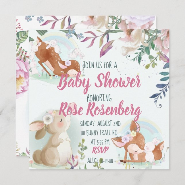 Invitación a Baby Shower de Bunny (Anverso / Reverso)