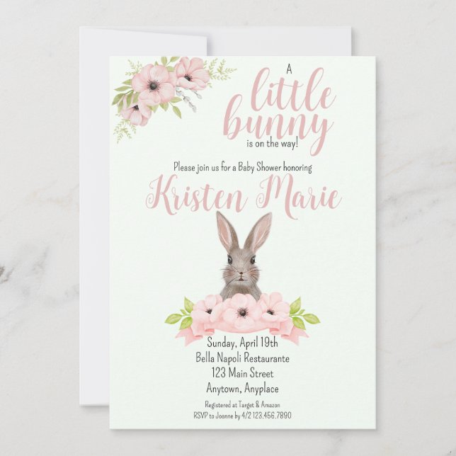 Invitación a Baby Shower de Bunny (Anverso)