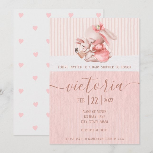 Invitación a Baby Shower de Bunny (Anverso / Reverso)