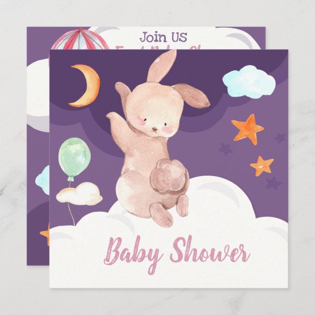Invitación a Baby Shower de Bunny (Anverso / Reverso)