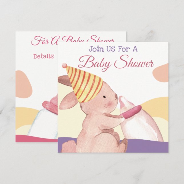 Invitación a Baby Shower de Bunny (Anverso / Reverso)