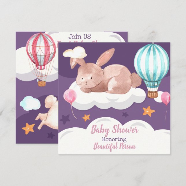 Invitación a Baby Shower de Bunny (Anverso / Reverso)