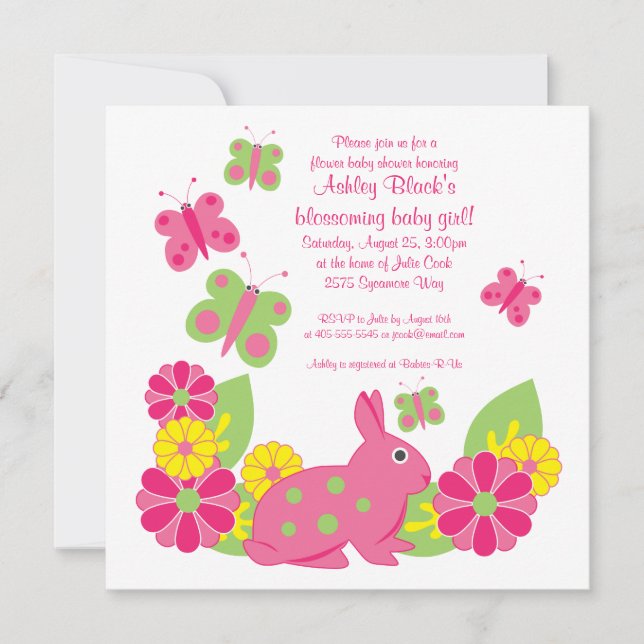 Invitación a Baby Shower de Bunny and Butterflies (Anverso)