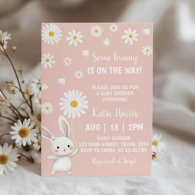 Invitación a Baby Shower de Bunny Daisy Pink (Subido por el creador)