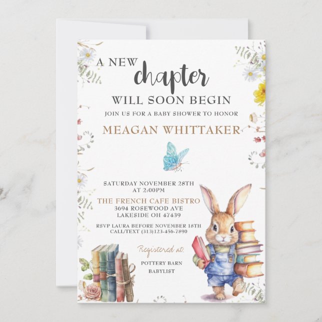 Invitación a Baby Shower de Bunny de Storybook (Anverso)
