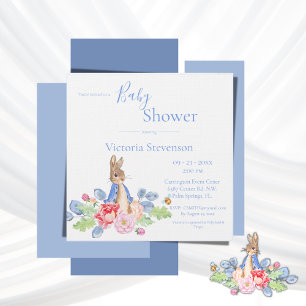 Invitación a Baby Shower de Bunny Rabbit Blue Flor