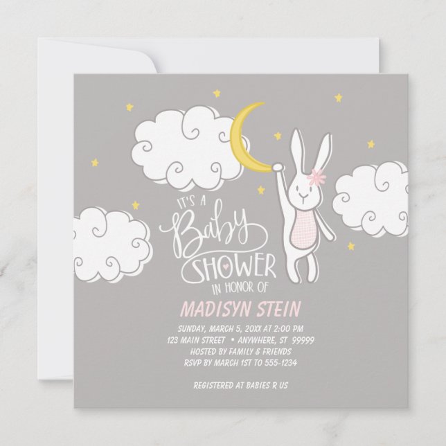 Invitación a Baby Shower de Bunny "Sweet Dreams" (Anverso)