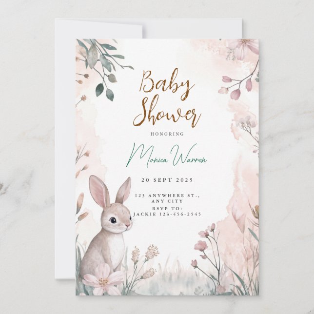 Invitación a Baby Shower de Bunny Woodland (Anverso)