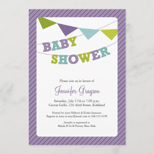 Invitación a Baby Shower de Bunting Baby en Púrpur