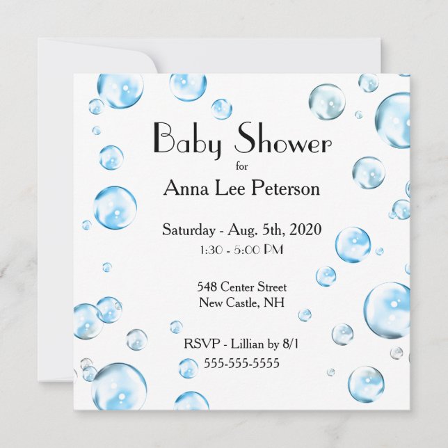 Invitación a Baby Shower de burbujas (Anverso)