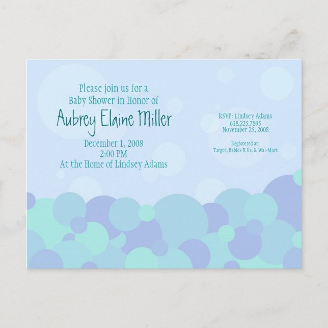 Invitación a Baby Shower de burbujas (Anverso)
