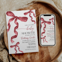 Invitación a Baby Shower de Burgundy Coquette Bow