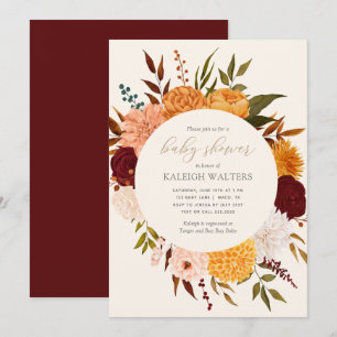 Invitación a Baby Shower de Burgundy Floral Fall