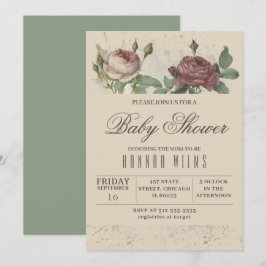 Invitación a Baby Shower de Burgundy Rubor Floral
