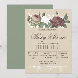 Invitación a Baby Shower de Burgundy Rubor Floral