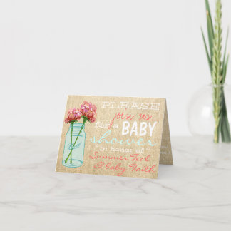 Invitación a Baby Shower de Burlap Mason Jar Turqu