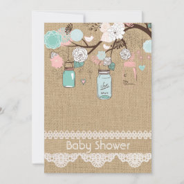Invitación a Baby Shower de Burlap Rustic Lace Mas