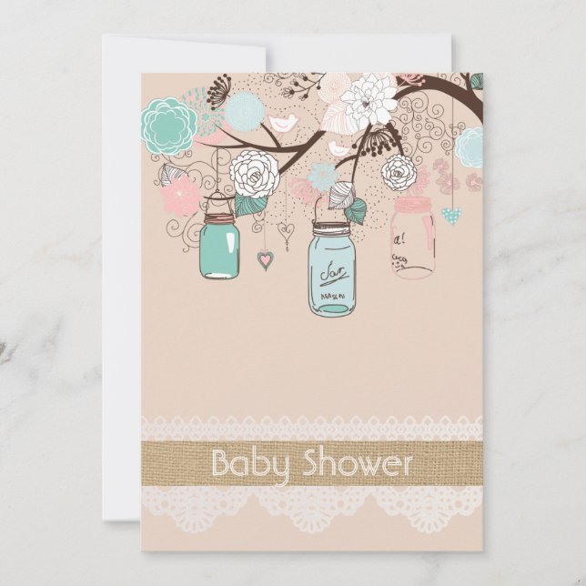 Invitación a Baby Shower de Burlap Rustic Lace Mas (Anverso)