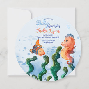 Invitación a Baby Shower de caballitos de mar pequ
