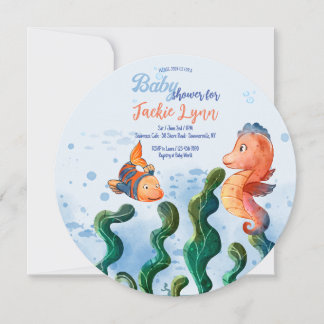 Invitación a Baby Shower de caballitos de mar pequ
