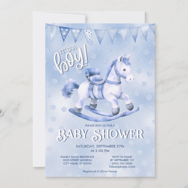 Invitación a Baby Shower de caballos de Rockefas A (Anverso)
