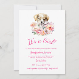 Invitación a Baby Shower de Cachorros y Flores