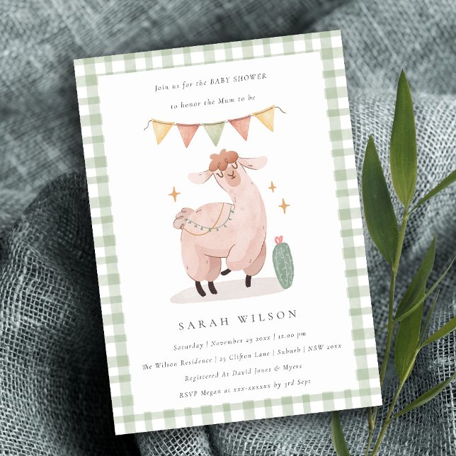 Invitación a Baby Shower de Cactus Boho Llama verd (Subido por el creador)