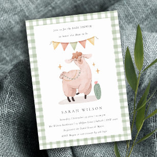 Invitación a Baby Shower de Cactus Boho Llama verd