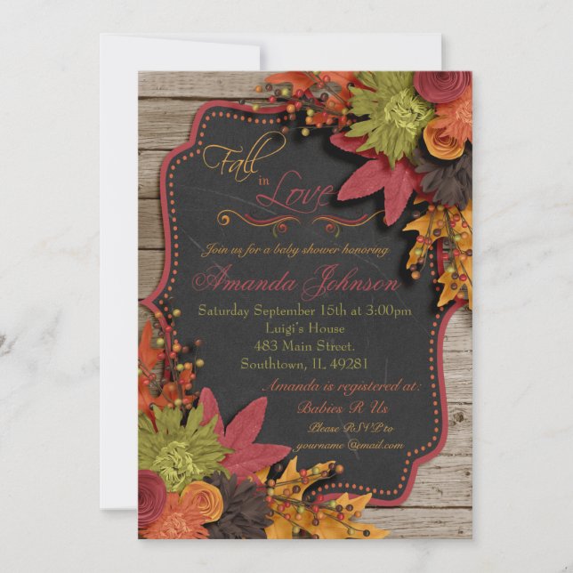 Invitación a Baby Shower de Caer en Amor (Anverso)