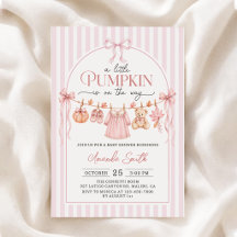 Invitación a baby shower de calabacita con lazo ro