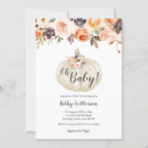 Invitación a Baby Shower de calabaza blanca floral