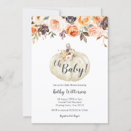 Invitación a Baby Shower de calabaza blanca floral