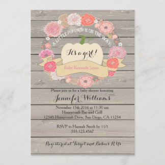 Invitación a Baby Shower de calabaza blanca rosada