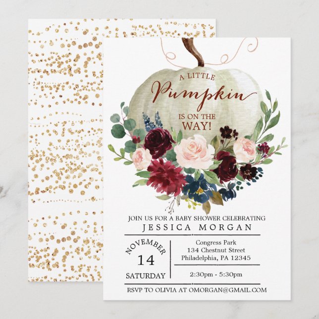 Invitación a Baby Shower de calabaza - Caer en Bab (Anverso / Reverso)