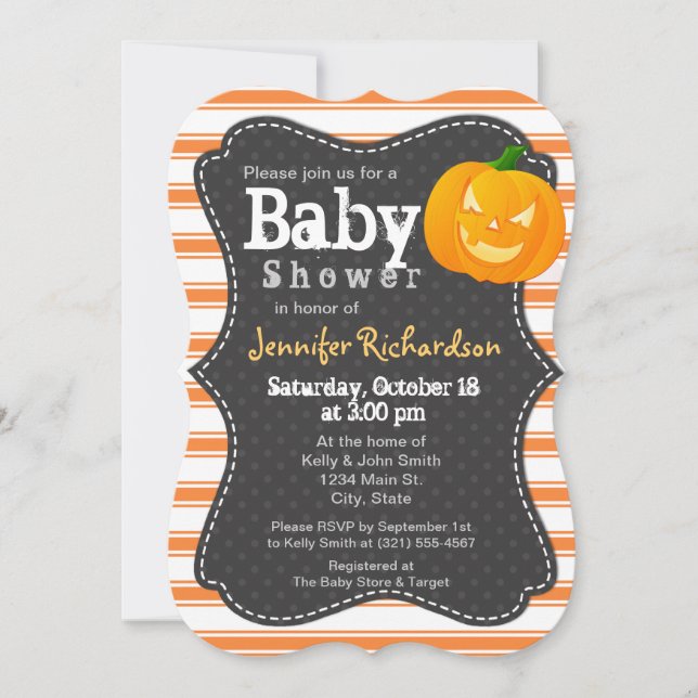 Invitación a Baby Shower de calabaza con tema de H (Anverso)