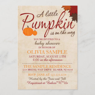 Invitación a Baby Shower de calabaza otoñal