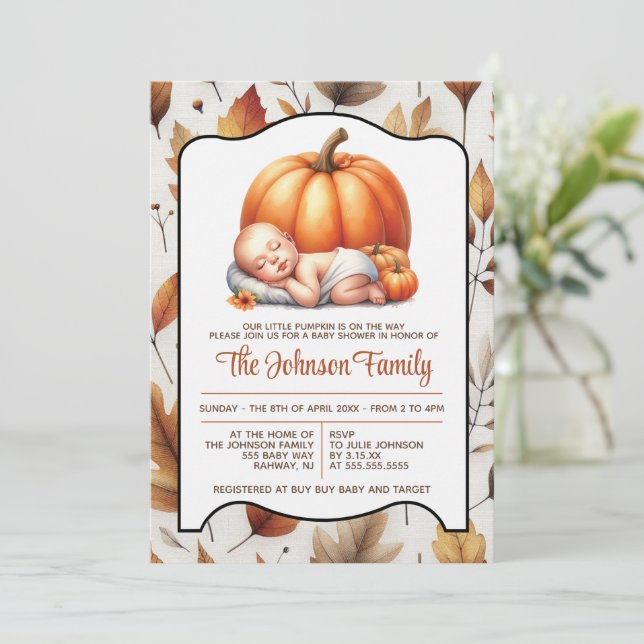 Invitación a Baby Shower de calabaza pequeña (Anverso de pie)
