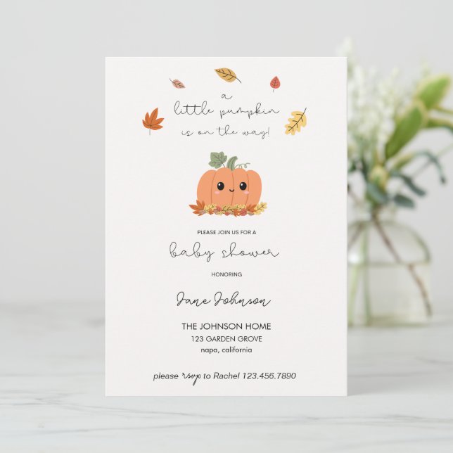 Invitación a Baby Shower de calabaza pequeña (Anverso de pie)