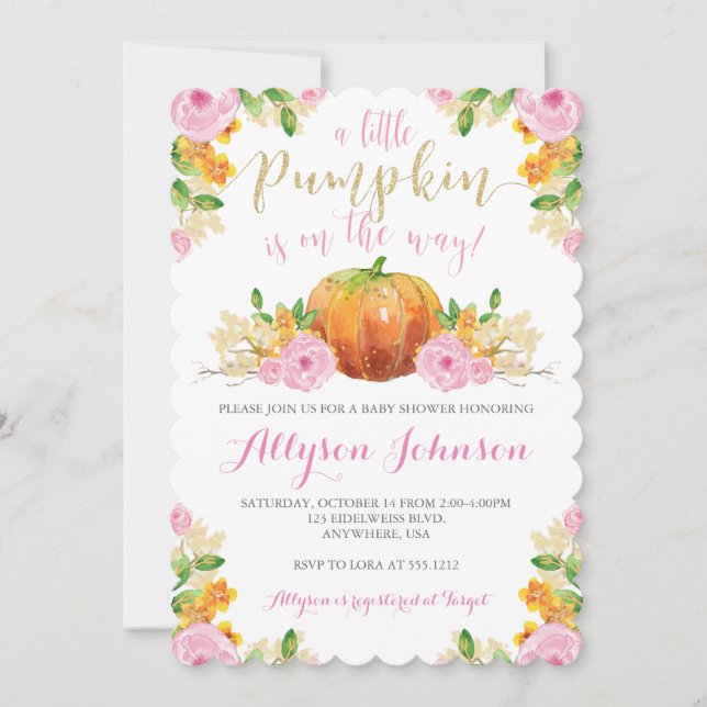 Invitación a Baby Shower de calabaza pequeña (Anverso)